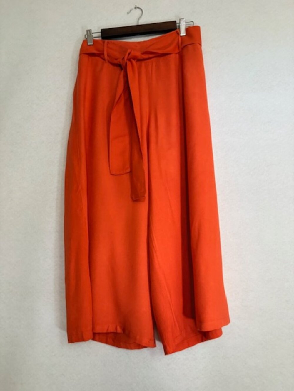 Sim & Sam High Waisted Wide Leg Cropped Linen Feel Pants Tie Waist XL Orange